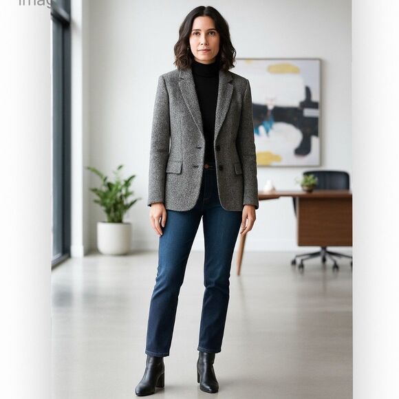 Talbots Herringbone Tweed Two Button Blazer in Gray NEW Size XL Classic Career - Picture 2 of 9